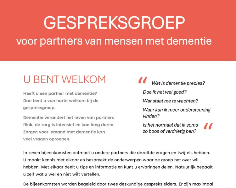 Gespreksgroep voor partners van mensen met dementie